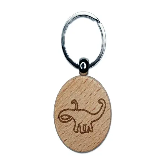 Apatosaurus Dinosaur Outline Engraved Wood Round Keychain Tag Charm {1}