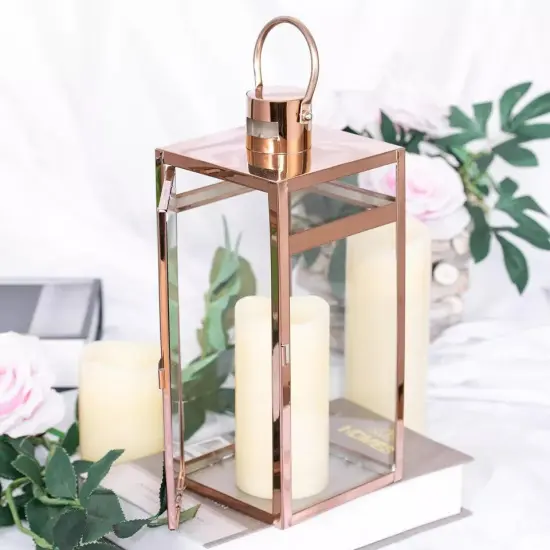ROSE GOLD 12.5" tall Metal Lantern Candle Holder Party {2}