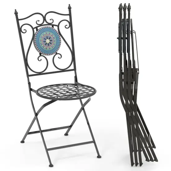 Set Of 2 Mosaic Chairs For Patio Metal Folding Chairs Design-A {4}