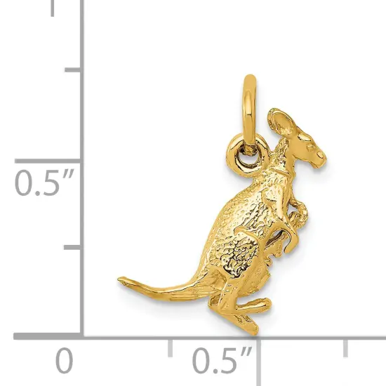 14K Yellow Gold 3D Kangaroo with Joey Baby Charm Jewerly 15mm x 10mm {4}