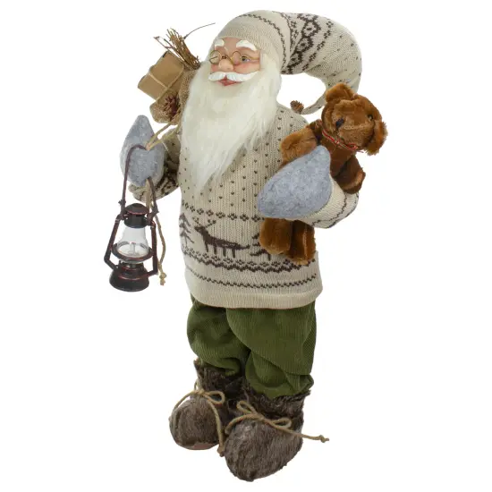 Northlight 2' Standing Santa Christmas Figure with a Plush Bear and Lantern Brown {4}