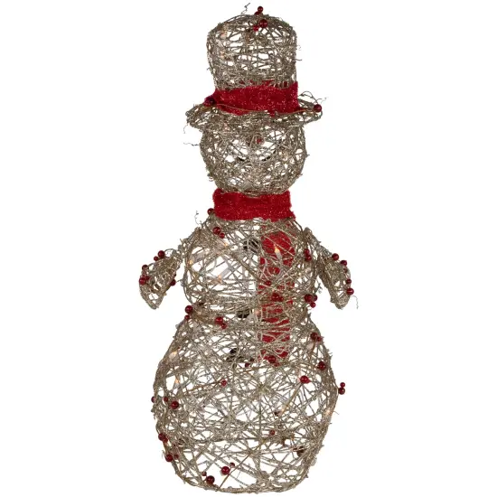 Northlight Lighted Glittered Snowman and Berries Outdoor Christmas Decoration - 28" Gold {7}