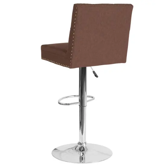 Emma and Oliver Tufted Back Adjustable Height Barstool with Accent Nail Trim Brown Fabric {3}