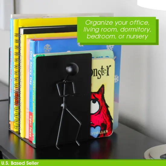 7Penn Black Stick Figure Metal Bookends - 2pc Decorative Book Ends for Shelves {4}