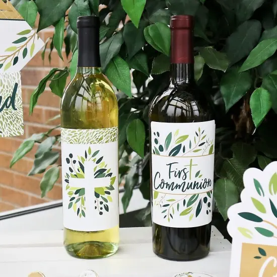 Big Dot of Happiness First Communion Elegant Cross - Religious Party Decorations for Women and Men - Wine Bottle Label Stickers - Set of 4 {3}