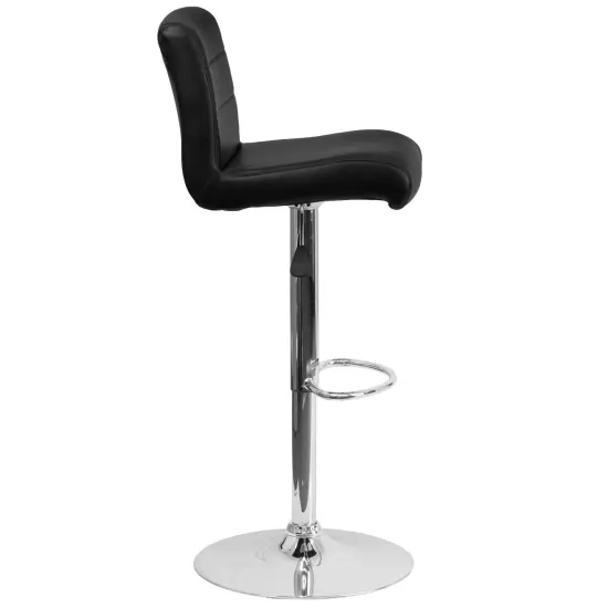 Emma and Oliver Swivel Rolled Seat Adjustable Height Barstool with Chrome Base White {9}