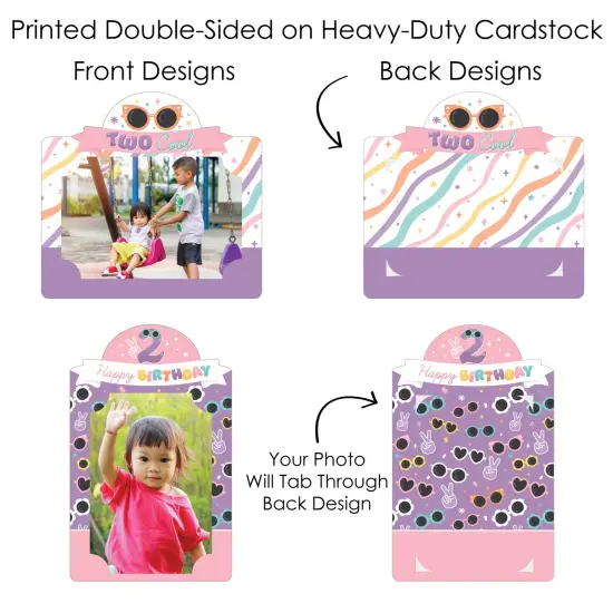 Big Dot of Happiness Two Cool - Girl - Pastel 2nd Birthday Party Picture Centerpiece Sticks - Photo Table Toppers - 15 Pieces {7}