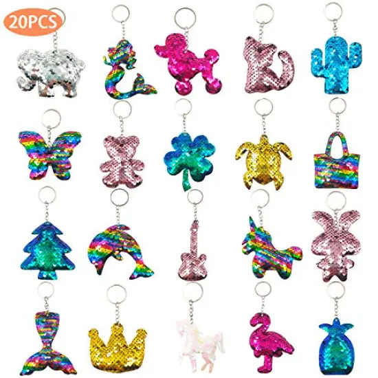20 Pieces Flip Sequin Keychain Party Favors for Kids Girls Backpack Unicorn Mermaid Keychains for Kids Birthday Goody Bag Fillers Easter Halloween Party Favors Basket Stuffers Gifts {1}