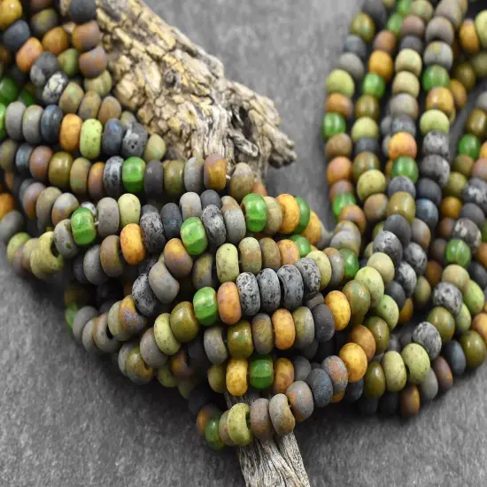 2/0 Aged Matte Medusa White Heart Striped Picasso Mix Czech Seed Beads (19" Strand) {1}