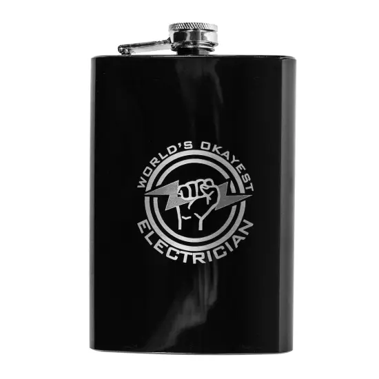 8oz BLACK World's Okayest Electrician Flask {1}