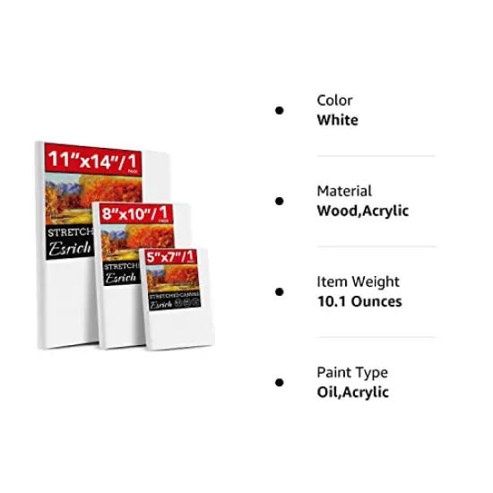 3 Pack Canvases for Painting with Multi Pack 11x14", 5x7", 8x10", Painting Canvas for Oil & Acrylic Paint {2}