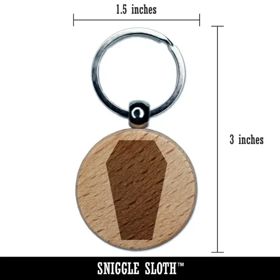 Coffin Halloween Solid Engraved Wood Round Keychain Tag Charm {2}