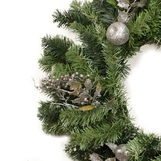 DAK Silver Fruit and Leaf Artificial Christmas Wreath - 24-Inch, Unlit {4}