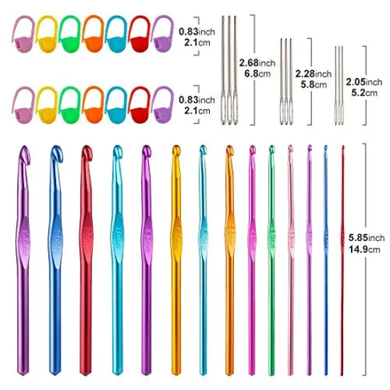 37 PCS Crochet Hooks Set, High Quality Coloured Aluminum Ergonomic Handle Crochet, Hook Needles for Arthritic Hands, with Stitch Markers and Large-Eye Blunt Needles {1}