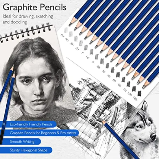76-Pack Drawing Set Sketching Kit, Pro Art Supplies Include 50 Pages 3-Color Sketchbook, Colored, Watercolor, Graphite, Charcoal & Metallic Pencil, for Artists Adults Teens Beginners {6}