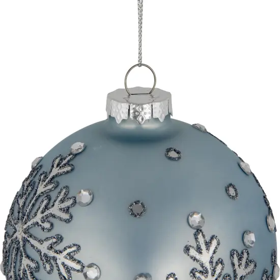 Northlight Mirror Glittered Snowflakes Christmas Glas Ball Ornaments - 4" - Steel Blue - Set of 2 {5}