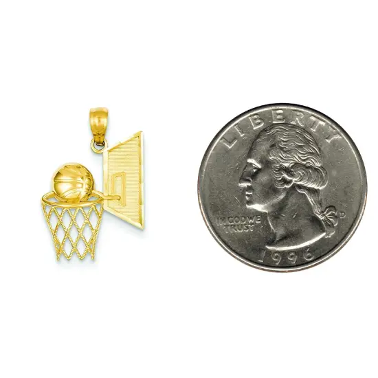 14K Gold Basketball in Hoop Charm Pendant FindingKing 22 X 15mm Jewerly {2}