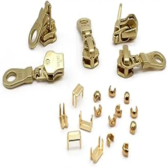 Zipper Repair Kit - #5 YKK Brass Donut Auto Lock Sliders - 5 Sliders Per Pack with Top & Bottom Stoppers Included - Made in The United States {1}