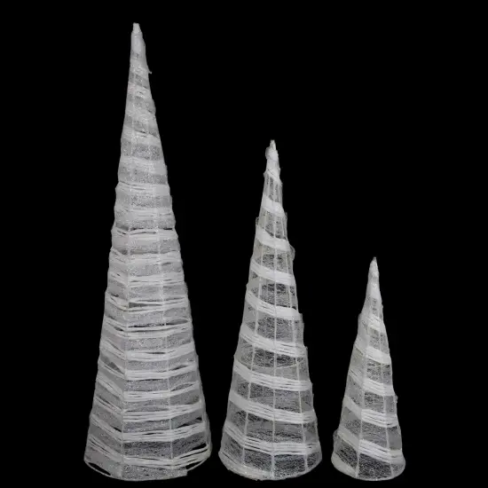 Northlight Glittered Cone Tree Christmas Decoration - 23.5 - White and Silver - Set of 3 {4}
