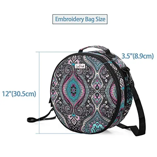 Embroidery Bag, Double-Layer Round Embroidery Project Storage Bag for Storing Embroidery Kits and Cross Stitch Kits, with Handle and Shoulder Strap, Totem, Bag Only {5}