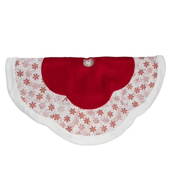 Northlight 48" Red and White Glitter Snowflake Scallop Christmas Tree Skirt {4}