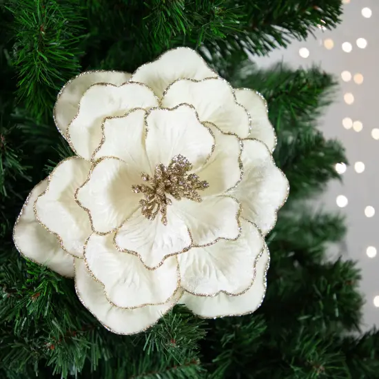 Northlight 24" Glittered Cream Magnolia Christmas Stem Spray Ivory {3}