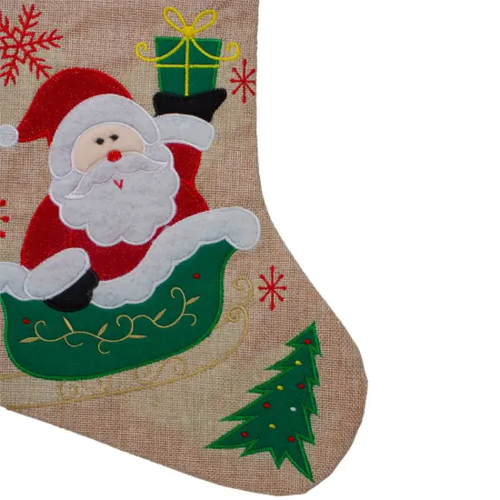 Northlight 19" Red and Green Santa Claus in Sleigh Embroidered Christmas Stocking {4}