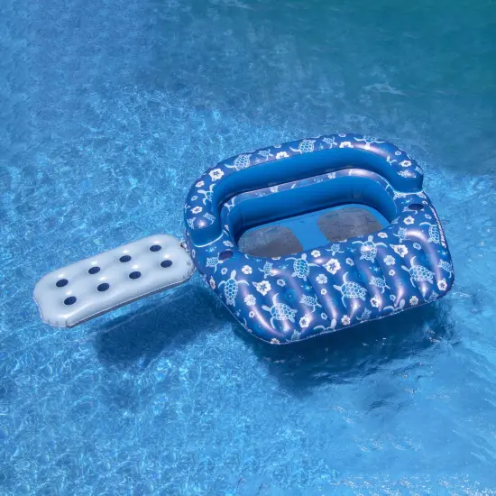 Swim Central 58" Inflatable Tropical Print Double Swimming Pool Lounger Blue {4}