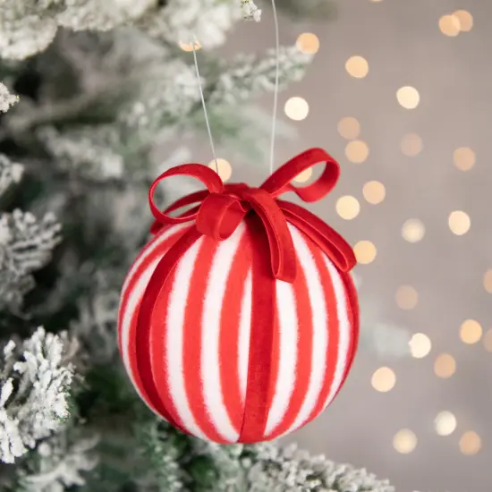 Northlight Striped Candy Cane Christmas Ball Ornament - 4" (100mm) - Red and White {3}