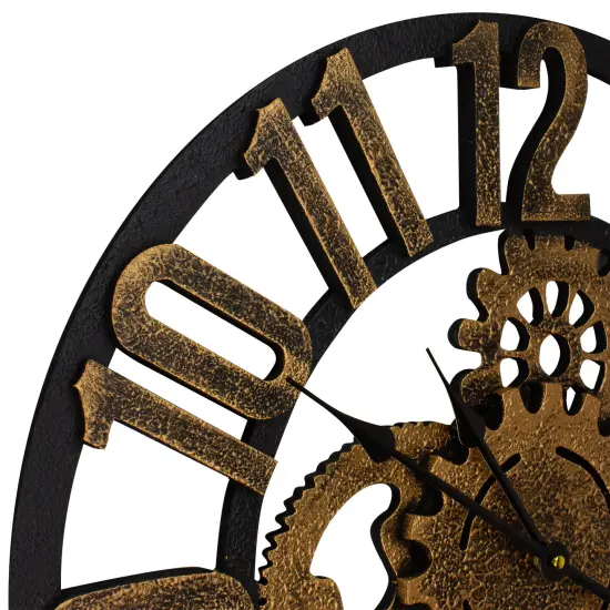 Northlight 24" Gold and Black Battery Operated Round Wall Clock with Cogs {5}