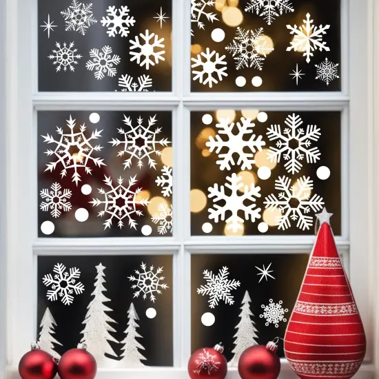 Wrapables Snowflake Window Clings Decal Stickers, Christmas Winter Decoration for Glass Windows 3pc Santa + Deer {9}