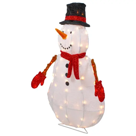 Northlight 32" Lighted 3D Chenille Snowman in Top Hat Outdoor Christmas Decoration White {6}