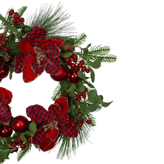 Northlight Magnolia and Red Berries Artificial Christmas Wreath - 22-Inch, Unlit Green {7}