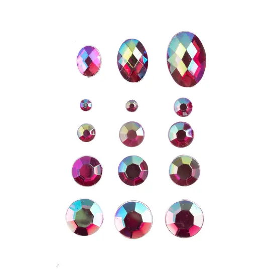 John Bead Pink AB Assorted Round & Oval Acrylic Flat Back Rhinestones Box {3}
