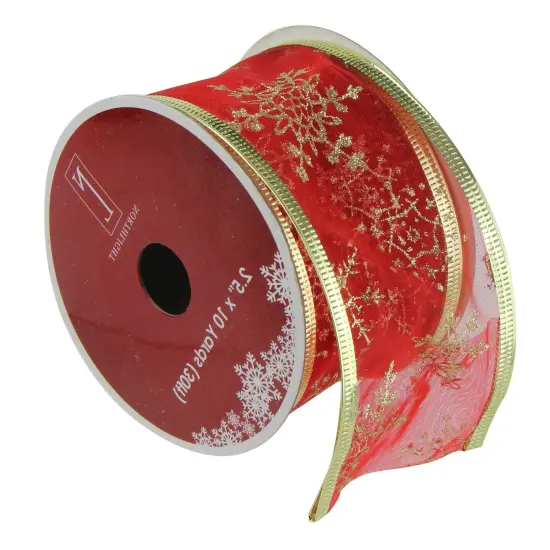 Northlight Club Pack of 12 Cranberry Red and Gold Snowflakes Christmas Craft Ribbon 2.5" x 120 Yards {4}