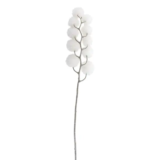 Northlight 24" White Glittered Pom Pom Artificial Christmas Spray {4}