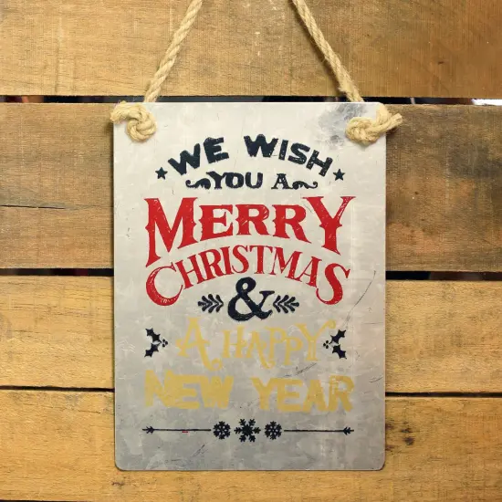 Roman 7.5" We Wish You a Merry Christmas Verse Metal Christmas Tree Ornament Silver {5}