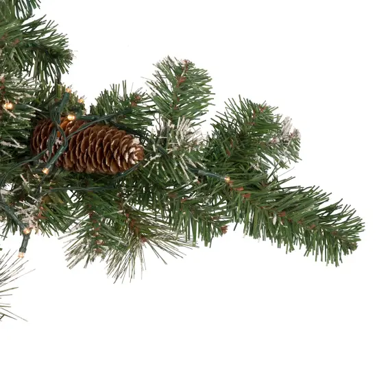 Northlight Pre-Lit Battery Operated Frosted Mixed Pine Christmas Snowflake Wreath - 32" - Warm White LED Lights Green {4}