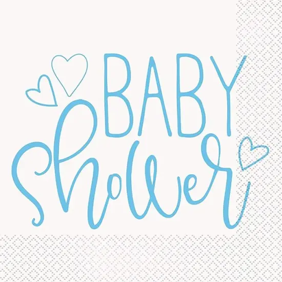 Blue Hearts Baby Shower Luncheon Paper Napkins | 7" x 7" | 16 Pcs {1}