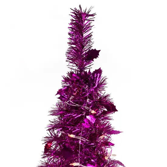 Northlight 4' Pre-Lit Pink Tinsel Pop-Up Artificial Christmas Tree, Clear Lights {6}