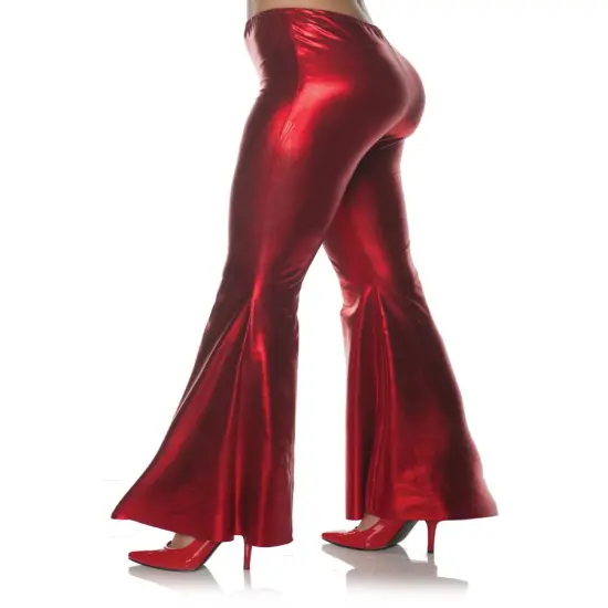 Women's 70s Metallic Red Bell Bottom Costume Pants {1}