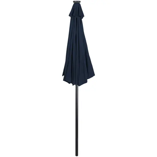Northlight 9ft Solar Lighted Outdoor Patio Market Umbrella with Hand Crank and Tilt, Navy Blue {5}