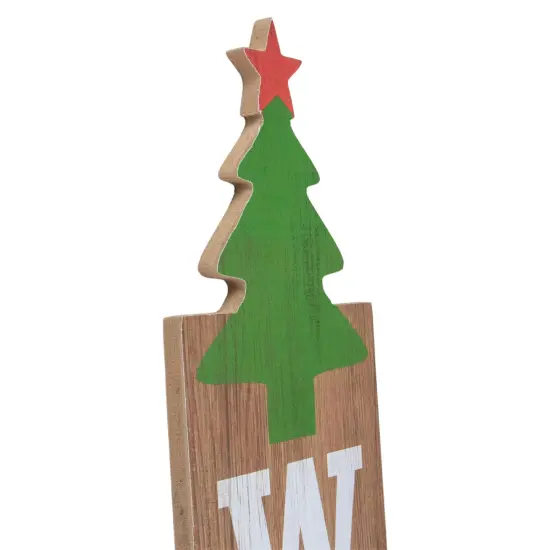 Northlight Christmas Tree and Star Wooden "Welcome" Porch Board Sign Decoration - 31.5" - Green Brown {5}