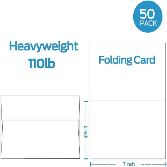 Blank White Cards and Envelopes 50 Pack, Ohuhu 5 x 7 Heavyweight Folded Cardstock and A7 Envelopes for DIY Greeting Cards, Wedding, Birthday, Invitations, Thank You Cards & All Occasion {2}
