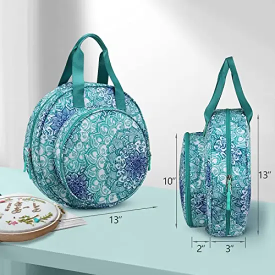 Embroidery Project Bag, Embroidery Supplies Storage Carrying Tote Case with Multiple Pockets for Embroidery Floss, Embroidery Hoops, Thread, Stitch Tools Kit [Bag Only] - Emerald Illusions {4}