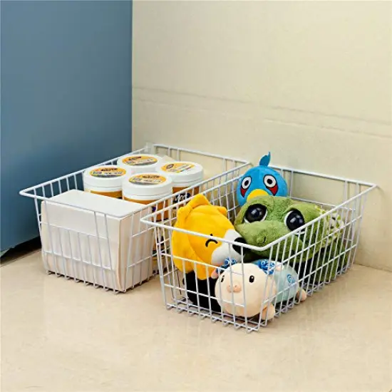 SANNO Freezer Baskets Wire Storage Baskets Closet Baskets Bin Farmhouse Organizer Storage Bins Organization Storage for Home, Office, Bathroom, Pantry -Set of 2, 15.7" {6}