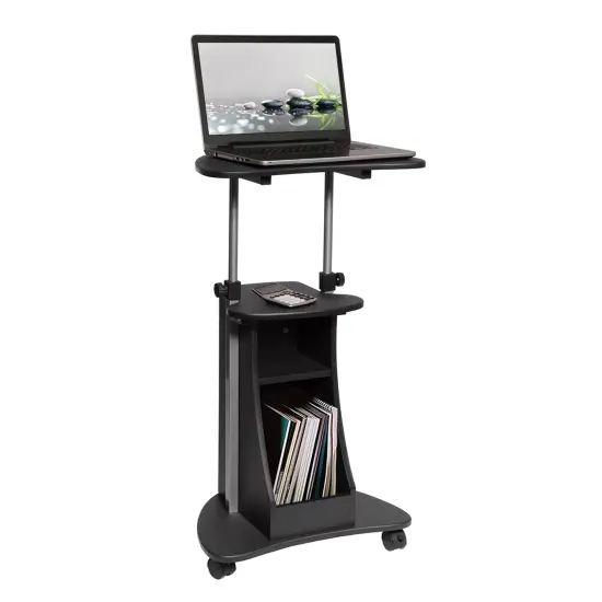 Techni Office Solutions 46" Black Durable Rolling Adjustable Laptop Cart {4}