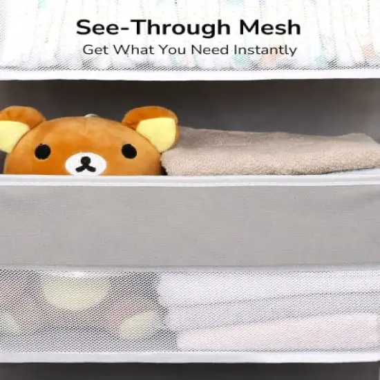 ULG Over Door Organizer with 4 Large Pockets 6 Mesh Side Pockets, 33 lbs Weight Capacity Hanging Storage Organizer with Clear Window for Baby Kids Toys, Diapers, Grey?1 Pack, 4 Layers {5}