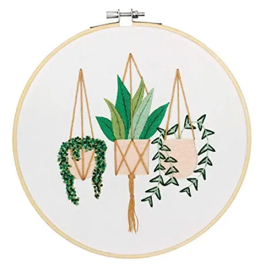 3 Pack Embroidery Starter Kit with Pattern, Kissbuty Full Range of Stamped Embroidery Kit Including Embroidery Fabric with Pattern, Bamboo Embroidery Hoops, Color Threads and Tools Kit (Floral Plants) {4}