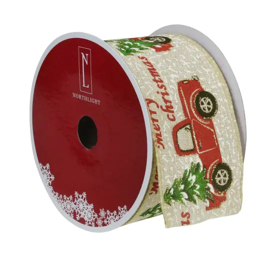 Northlight Green and Red Vintage Trucks with Christmas Trees Wired Craft Ribbon 2.5" x 16 Yards {4}
